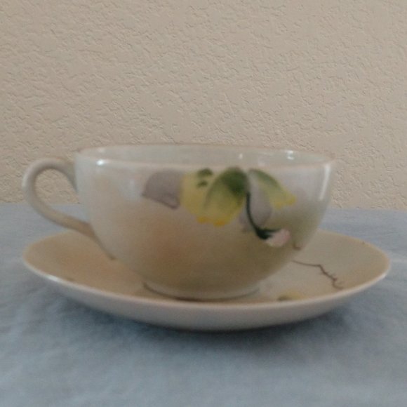 MID CENTURY MODERN JAPAN GREEN STAMP FLORAL TEA CUP SET JAPANESE BLOSSOMS - Picture 11 of 16